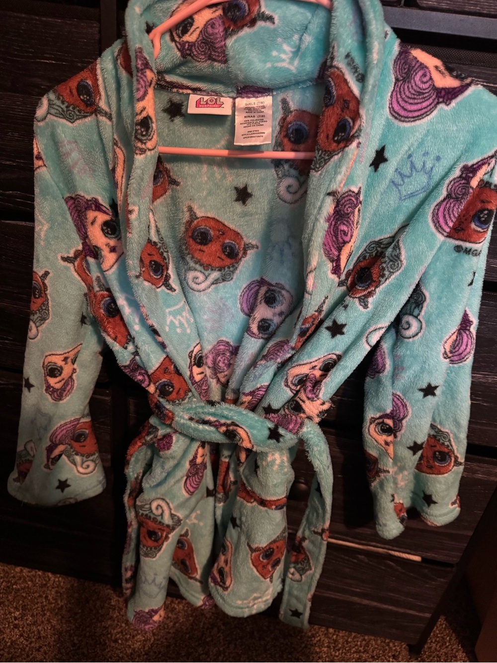 L.O.L. Surprise! Aqua Plush Robe with Multicolor Character Print